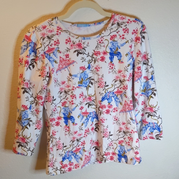 J. McLaughlin Tops - J. McLaughlin Multicolor Monkeys Umbrellas Floral Signature Top 3\4 Sleeve S